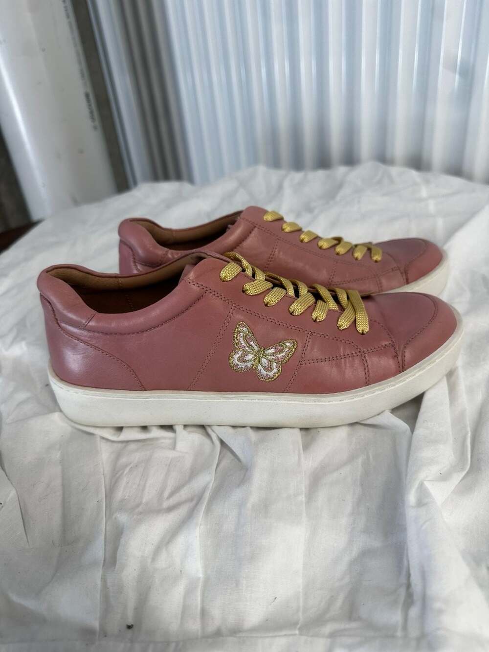 Twinset Milano Pink Leather Butterfly Embroidered Sneakers Size 39